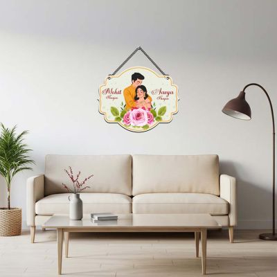 Customized Couple Wall Hanging with Names | Romantic Wall Art For Bedroom Decor | Wedding, Anniversary, or Valentine's Day Gift for Husband, Wife | Couple Door Name Plate